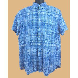 Ralph Lauren Mens Blue Paisley Plaid Short-Sleeve Shirt XL